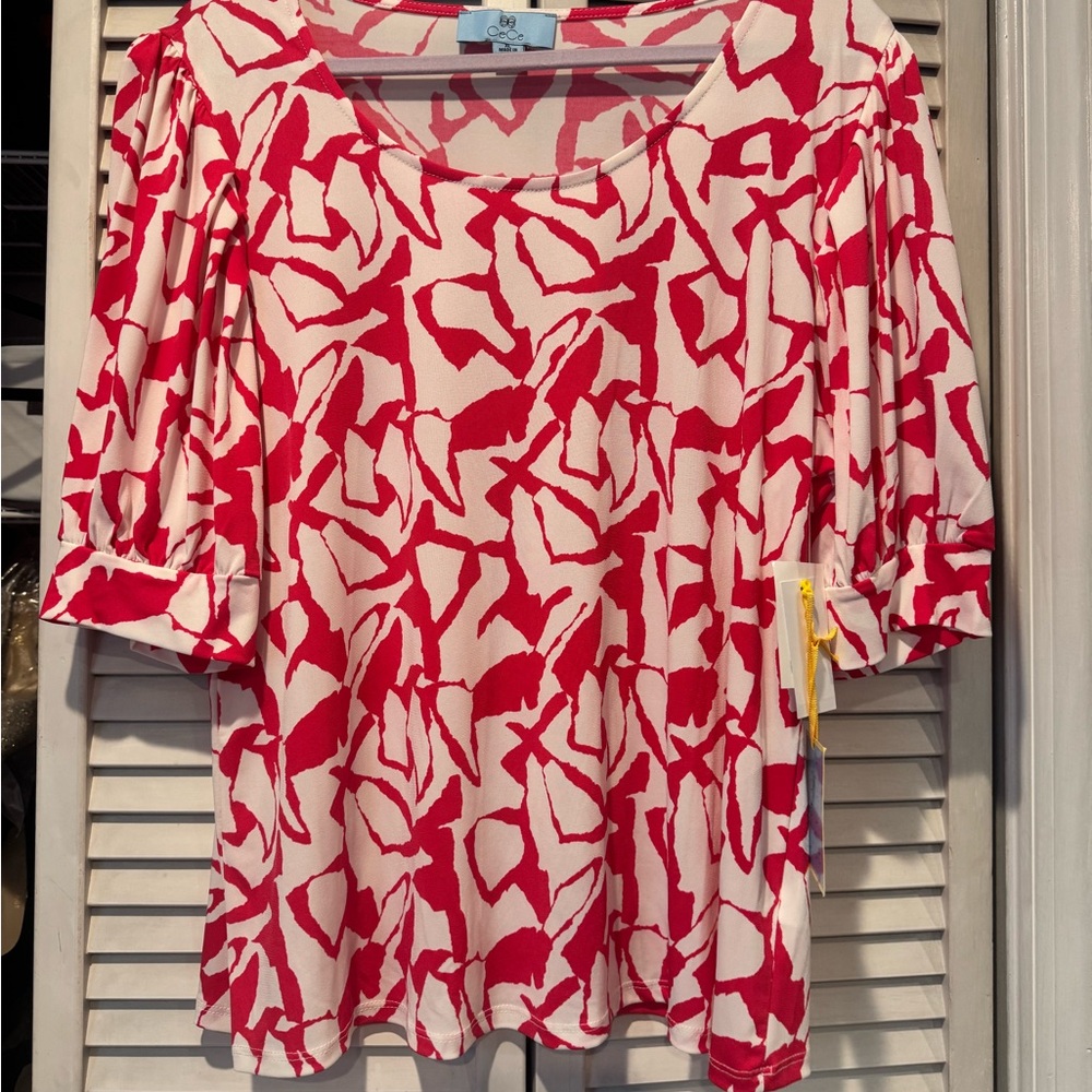 Cece deep Pink and White Patterned Women's Top XL — new with tag